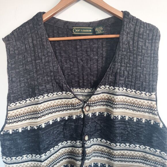 Vintage Croft Barrow Cosby Grandpa Geometric Classic Cotton Sweater Vest XL Vtg - Picture 2 of 9